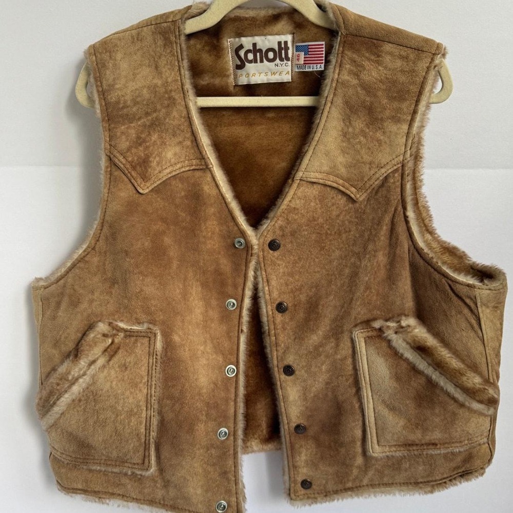 Vintage Schott USA Genuine Shearling Vest Never Worn Size 46 Western Americana - Picture 2 of 7